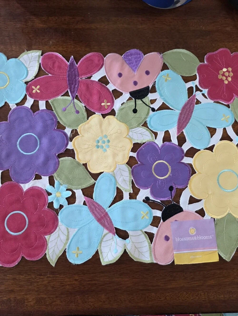 5 Colorful Floral Butterfly Appliqué Place Mats Blossums & Blooms